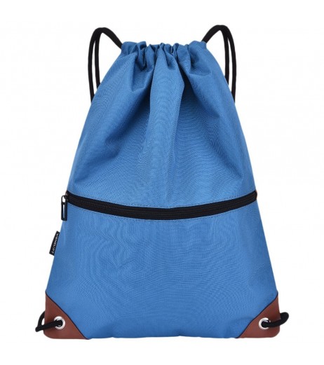 Gym Sack Drawstring Backpack Water-resistant Drawstring Bucket Bag with Zipper Pockets Light Sack for Adults and Teenagers Kids