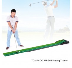 TOMSHOO Indoor 3m Golf Putting Trainer with Double Holes Gravity Ball Return Alignment Indicator for Beginners to Professional Players