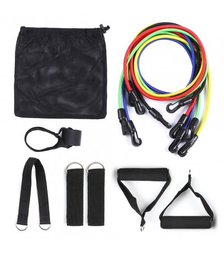 11pcs Resistance Bands Set Workout Fintess Exercise Tube Bands Door Anchor Ankle Straps Cushioned Handles with Carry Bags for Home Gym Travel