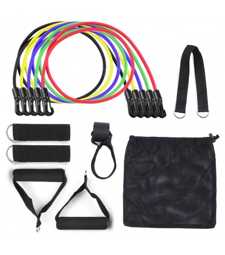 11pcs Resistance Bands Set Workout Fintess Exercise Tube Bands Door Anchor Ankle Straps Cushioned Handles with Carry Bags for Home Gym Travel
