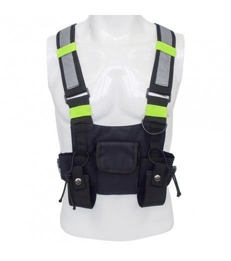 Outdoor Hunting Highly Visible Reflective Radio Harness Chest Rig Front Pack Pouch Holster Vest Bag for Walkie Talkie