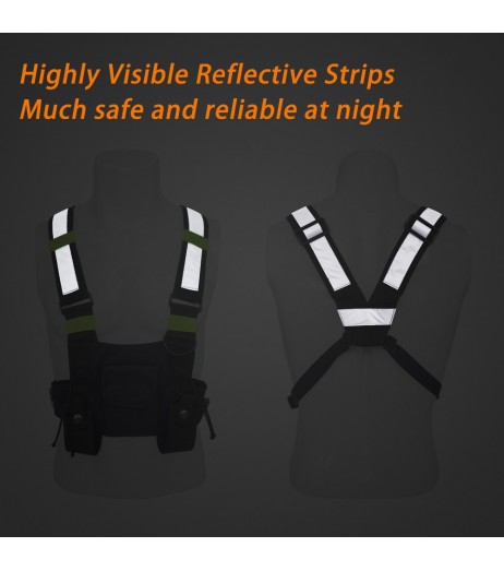 Outdoor Hunting Highly Visible Reflective Radio Harness Chest Rig Front Pack Pouch Holster Vest Bag for Walkie Talkie
