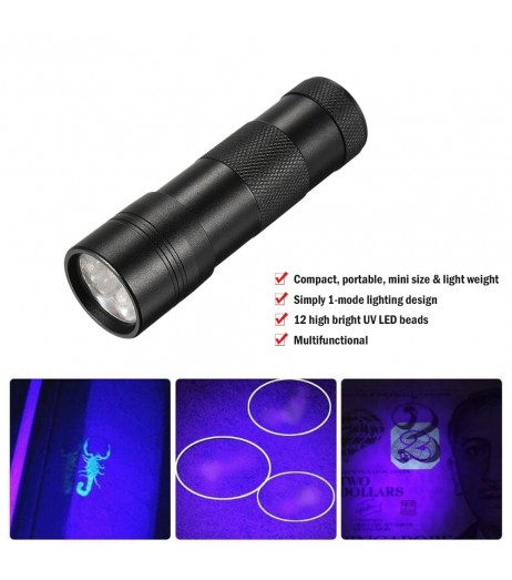 12 LED UV Flash Light Portable Pet Urine Stains Watermark Cometics Detector