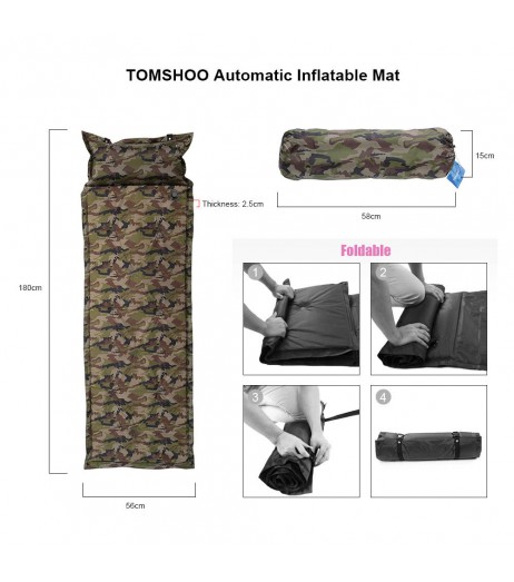 TOMSHOO Outdoor Camping Thick Automatic Inflatable Mattress Self-Inflating Tent Mat Picnic Mat with Pillow