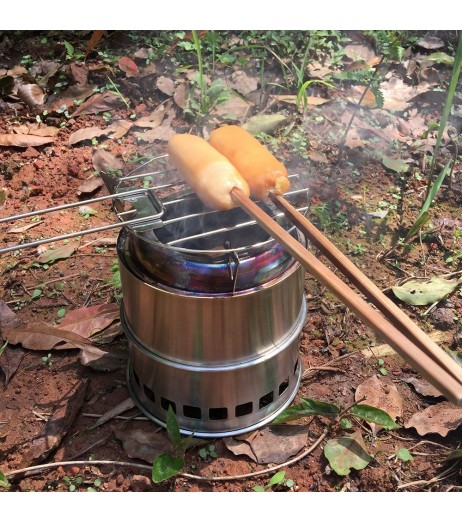Portable Folding Camping Stove Outdoor Cooking Wood Burning Stove with Alcohol Tray and Grill Net Hiking Backpacking Picnic BBQ