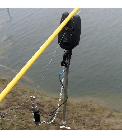 Wireless Digital Fishing LED Alarm Alert Set 4 Fishing Bite Alarm + 1 Receiver with LCD Screen Indicator + 4 Stainless Steel Chain Hanger Illuminated Swinger in Case Carp Fishing