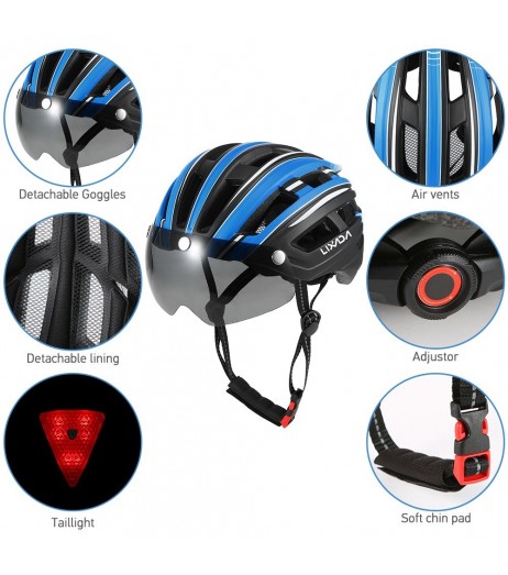 Lixada Mountain Bike Helmet Motorcycling Helmet with Back Light Detachable Magnetic Visor UV Protective for Men Women
