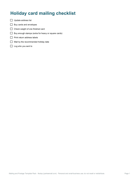 Preview of the first page of Holiday card checklist (PDF/DOCX)